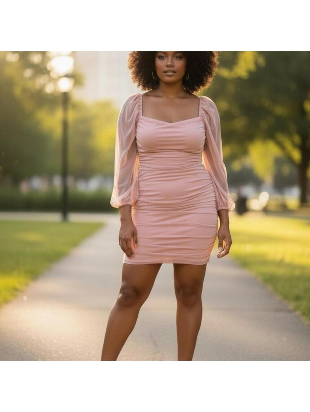 SHEIN Pink Ruched Mini Dress